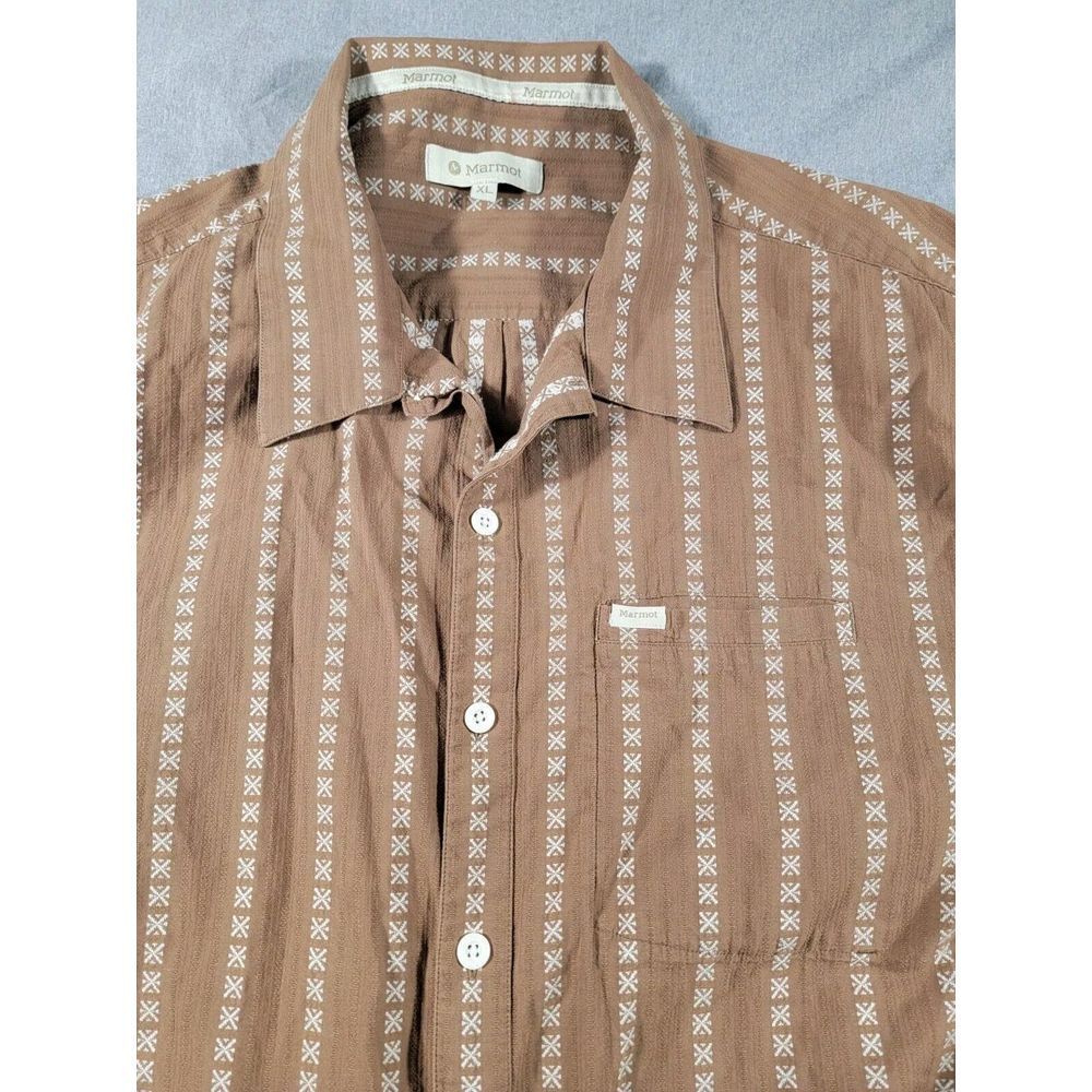 Marmot Shirt Mens XL Brown Geometric Casual Outdoor Button Up Short‎ Sleeve